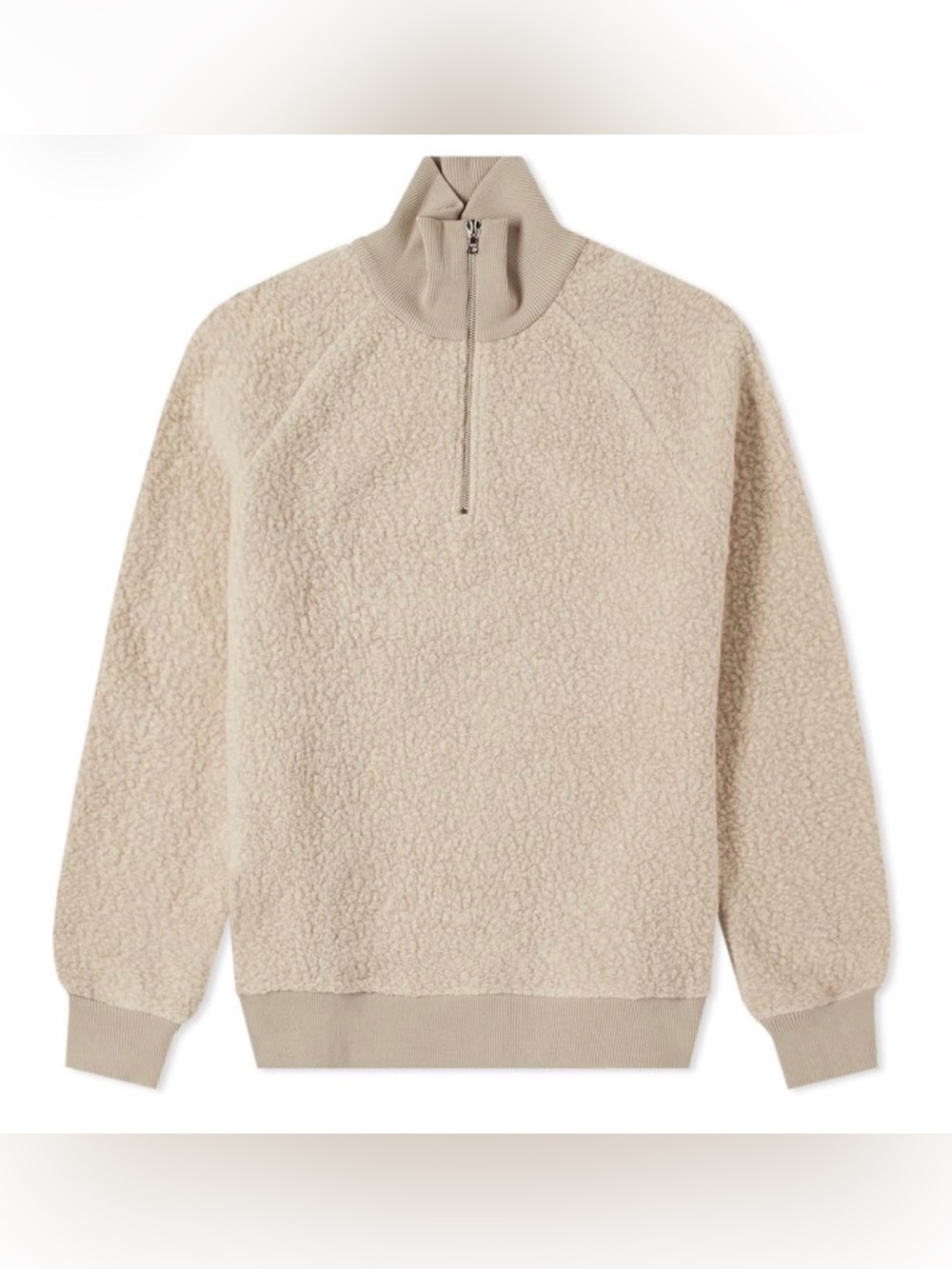 Harmony Paris Sergio Wool Blend Bouclé Half Zip Sweater Mushroom Unisex Small